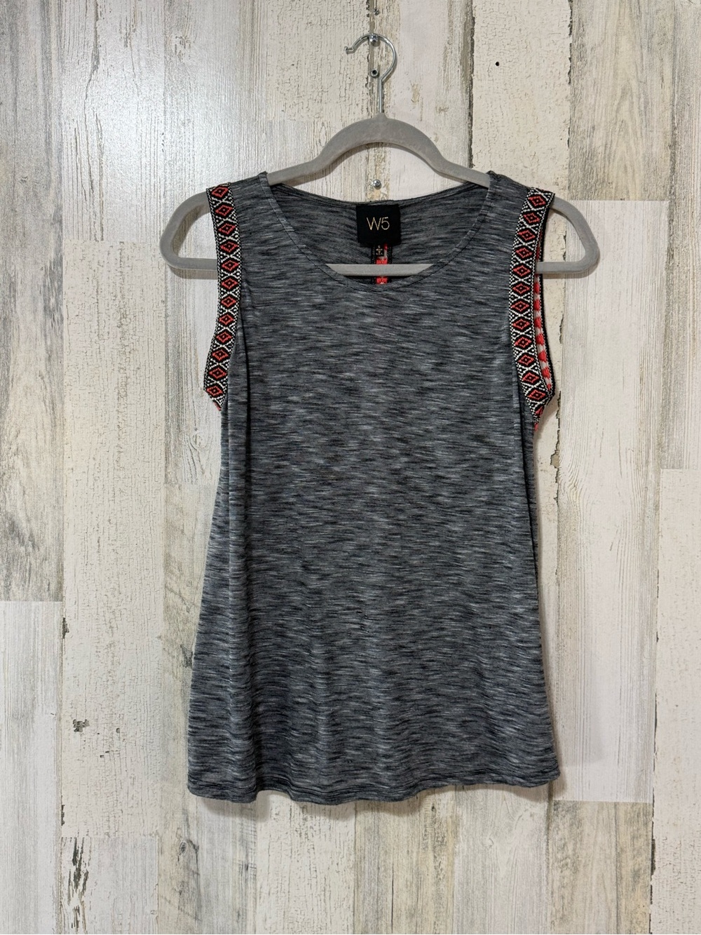 W5 Gray Tank Top with Red Embroidered Shoulder Trim